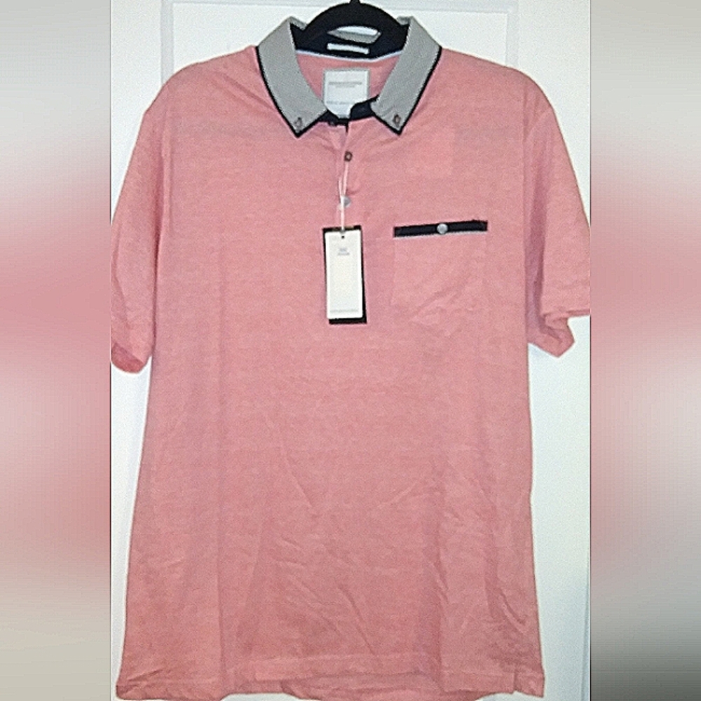 DENIM & Flower Ricky Singh Navy Blue Collared Pink Short Sleeve Polo Shirt XL